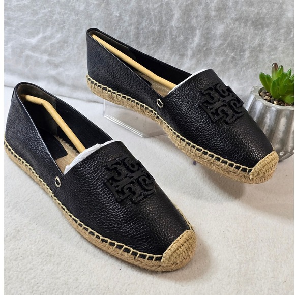 Tory Burch Shoes - Tory Burch Espadrilles Leather Black Logo Slip On Loafers Shoes Size 8.5